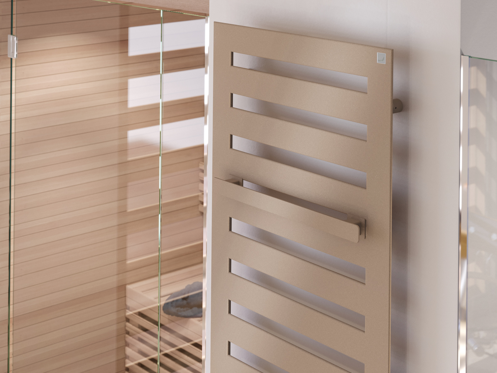 Zehnder_RAD_Metropolitan-Bar_MEP-180-060_Coloured-Bar_BeigeQuartz_milieu_closeup Rendering Zehnder Metropolitan Bar Decorative radiator Angled view