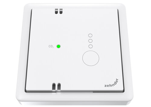 Zehnder_CSY_CO2sensor67withMB_Top_White_9016_On_FrontAngled Cut-Out Zehnder CO₂ Room Sensor Comfortable indoor ventilation