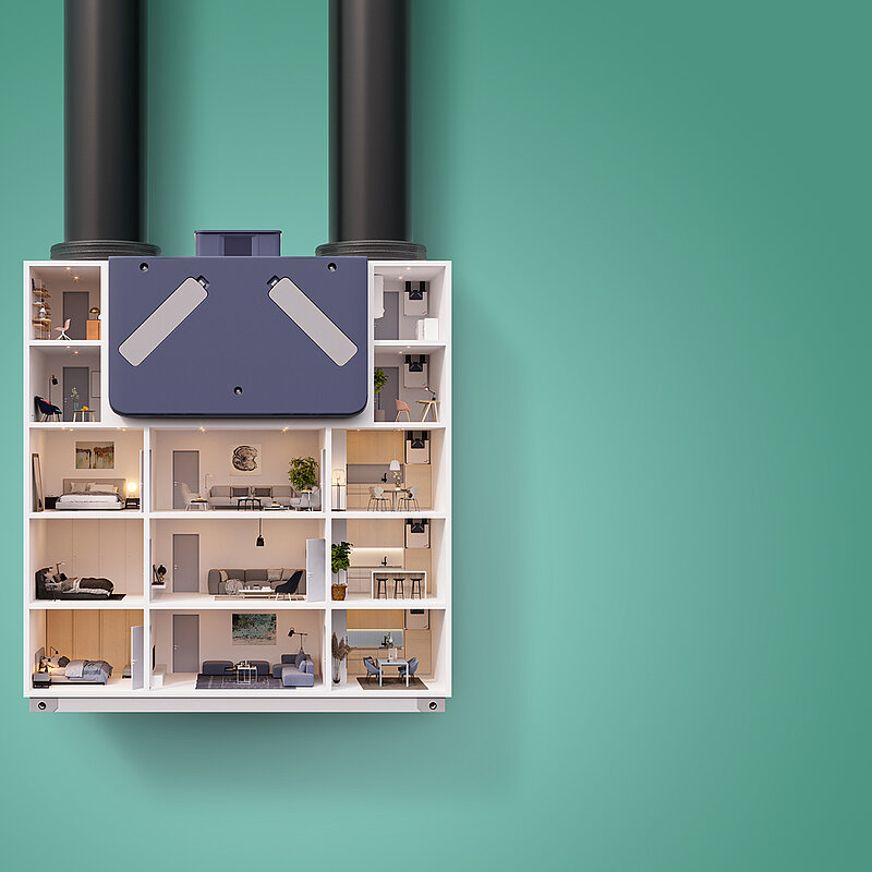 [Translate to Nederlands:] Appartementen met warmteterugwinning ventilatie-unit 